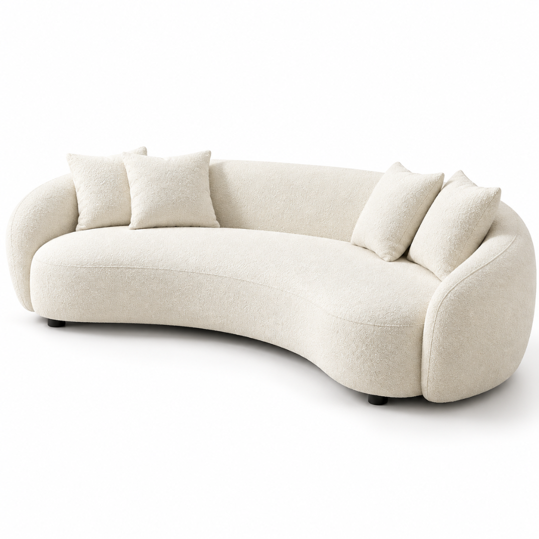 Wooden Twist Nuvelle Curved Chenille 3 Seater Sofa Off-White Cream – Angle View