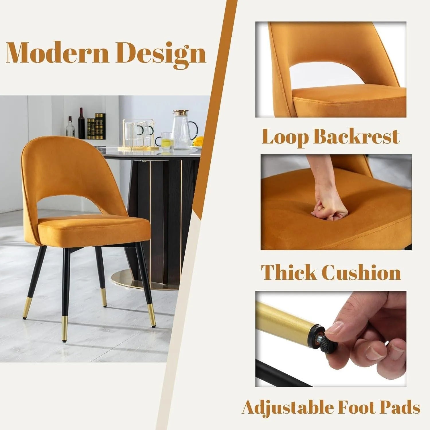 Wooden Twist Modern Stylish Loop Backrest Velvet Upholstery Cafe Dining Chairs with Metal Legs (Set of 2) - Wooden Twist UAE