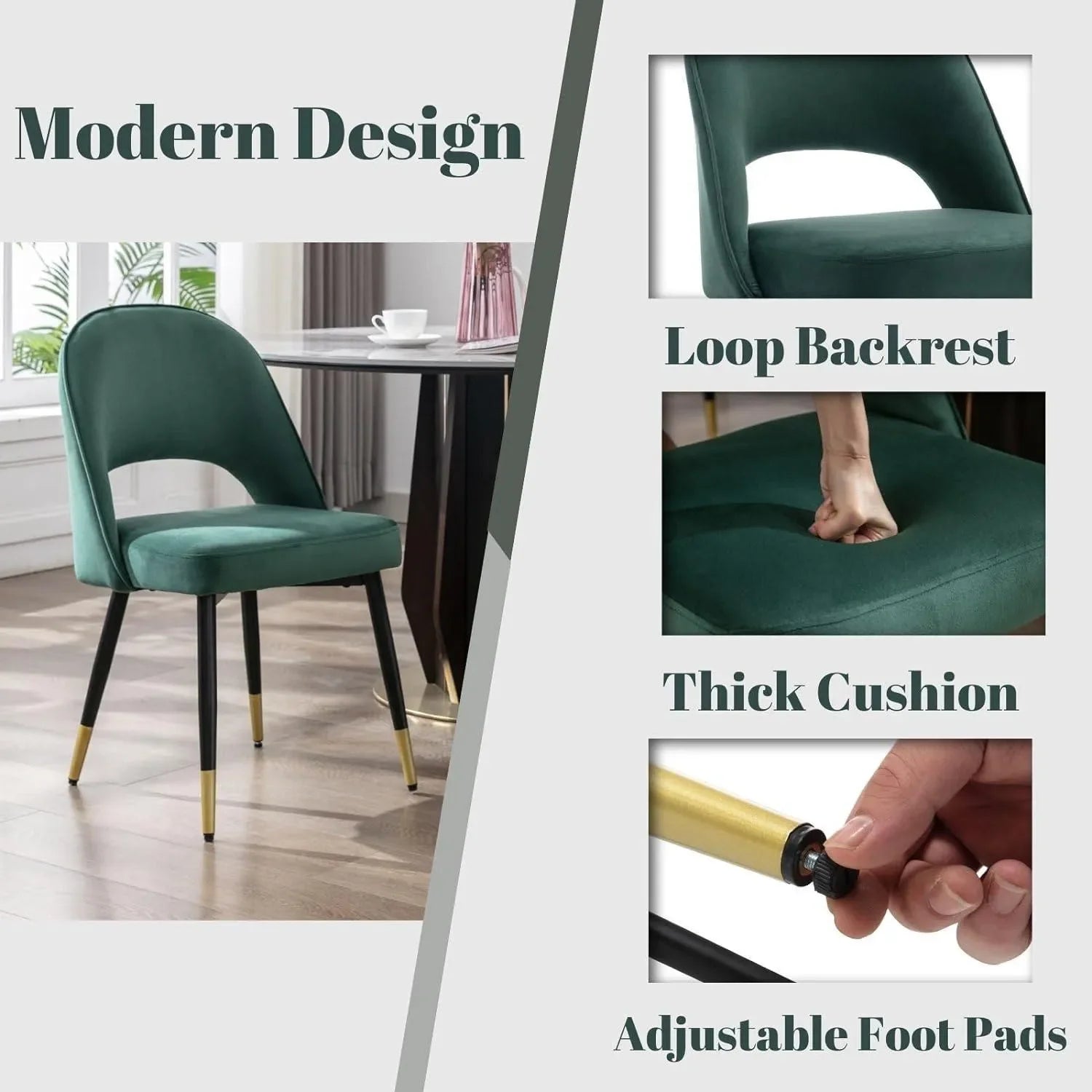 Wooden Twist Modern Stylish Loop Backrest Velvet Upholstery Cafe Dining Chairs with Metal Legs (Set of 2) - Wooden Twist UAE
