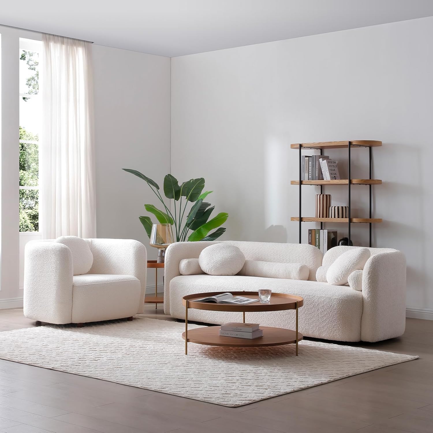 Wooden Twist White 4-Seater Boucle Sofa Set 2-Piece - Living Room Lifestyle