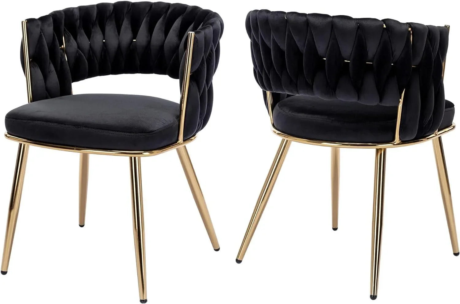 Wooden Twist Woven Carved Backrest Velvet Upholstery and Metal Legs Elegant Seating Dining Chair for Cafe, Restaurant, and Home - Wooden Twist UAE