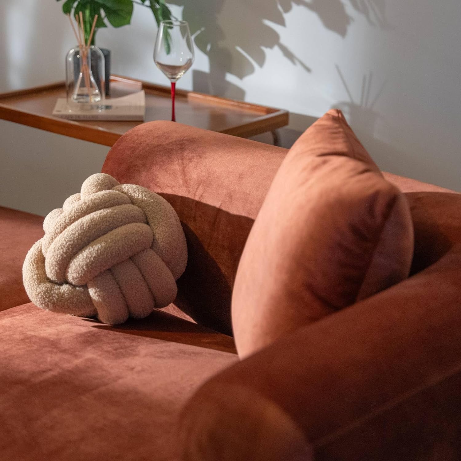 Wooden Twist Velvet Sectional Sofa Tangerine 4 Seater Modular - Living Room