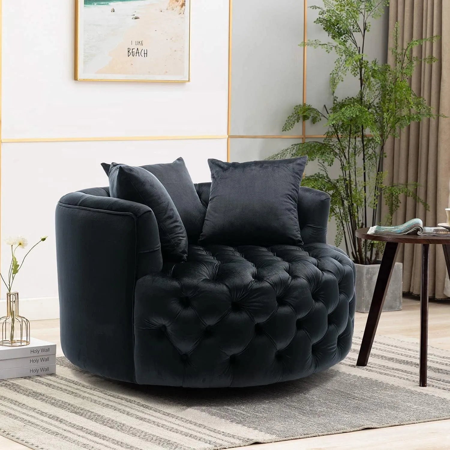 Wooden Twist Barrel Button Tufted Design Modern Round Sofa For Living Room with 3 Pillows - Wooden Twist UAE