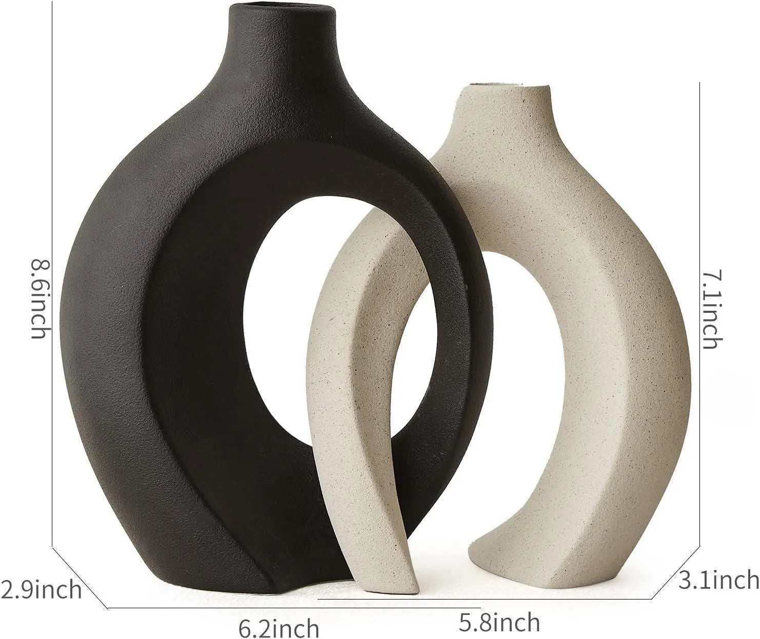 Wooden Twist Modern Home Decor Ceramic White & Black Hollow Decorative Vase for Pampas Flowers ( Set of 2 ) - Wooden Twist UAE