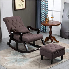 Wooden Twist Modern Rocking Chair with Button Tufted Footrest Velvet Fabric - Wooden Twist UAE