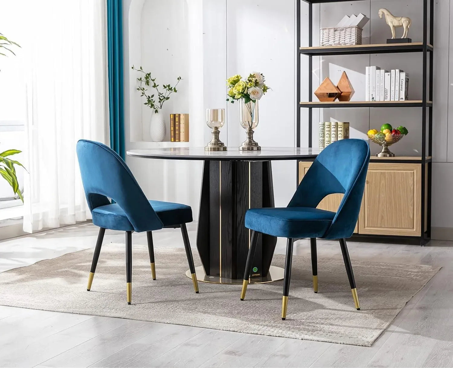 Wooden Twist Modern Stylish Loop Backrest Velvet Upholstery Cafe Dining Chairs with Metal Legs (Set of 2) - Wooden Twist UAE