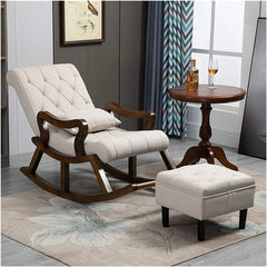 Wooden Twist Modern Rocking Chair with Button Tufted Footrest Velvet Fabric - Wooden Twist UAE