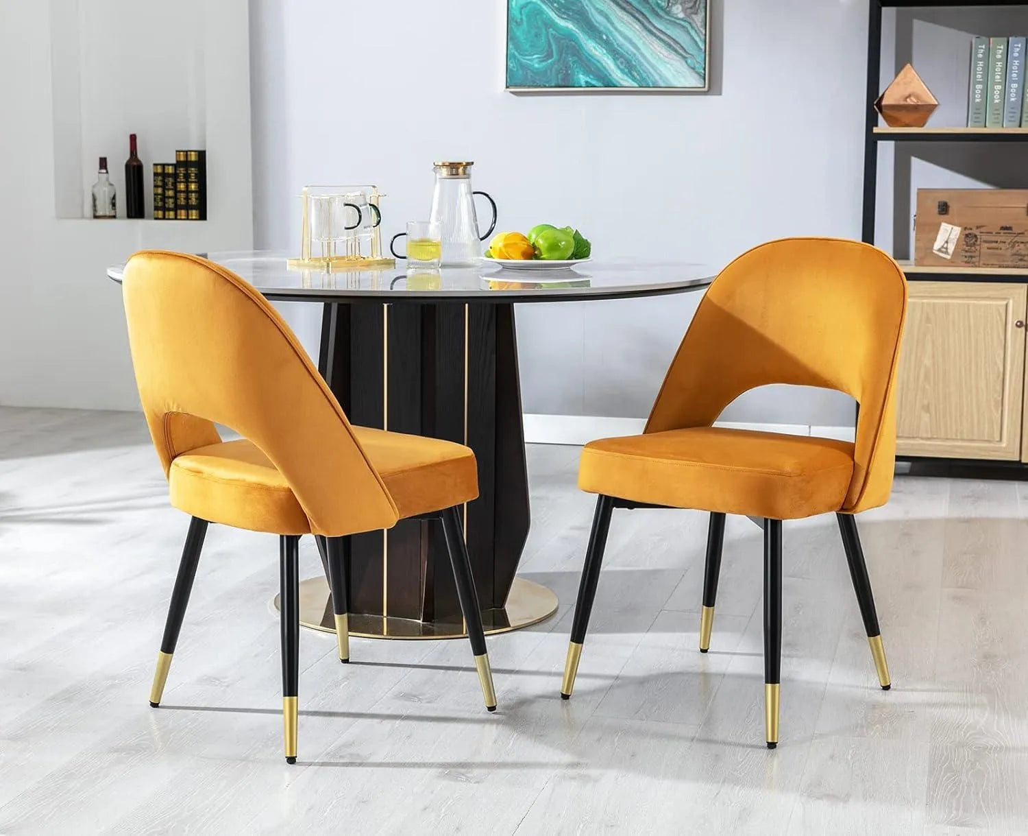 Wooden Twist Modern Stylish Loop Backrest Velvet Upholstery Cafe Dining Chairs with Metal Legs (Set of 2) - Wooden Twist UAE