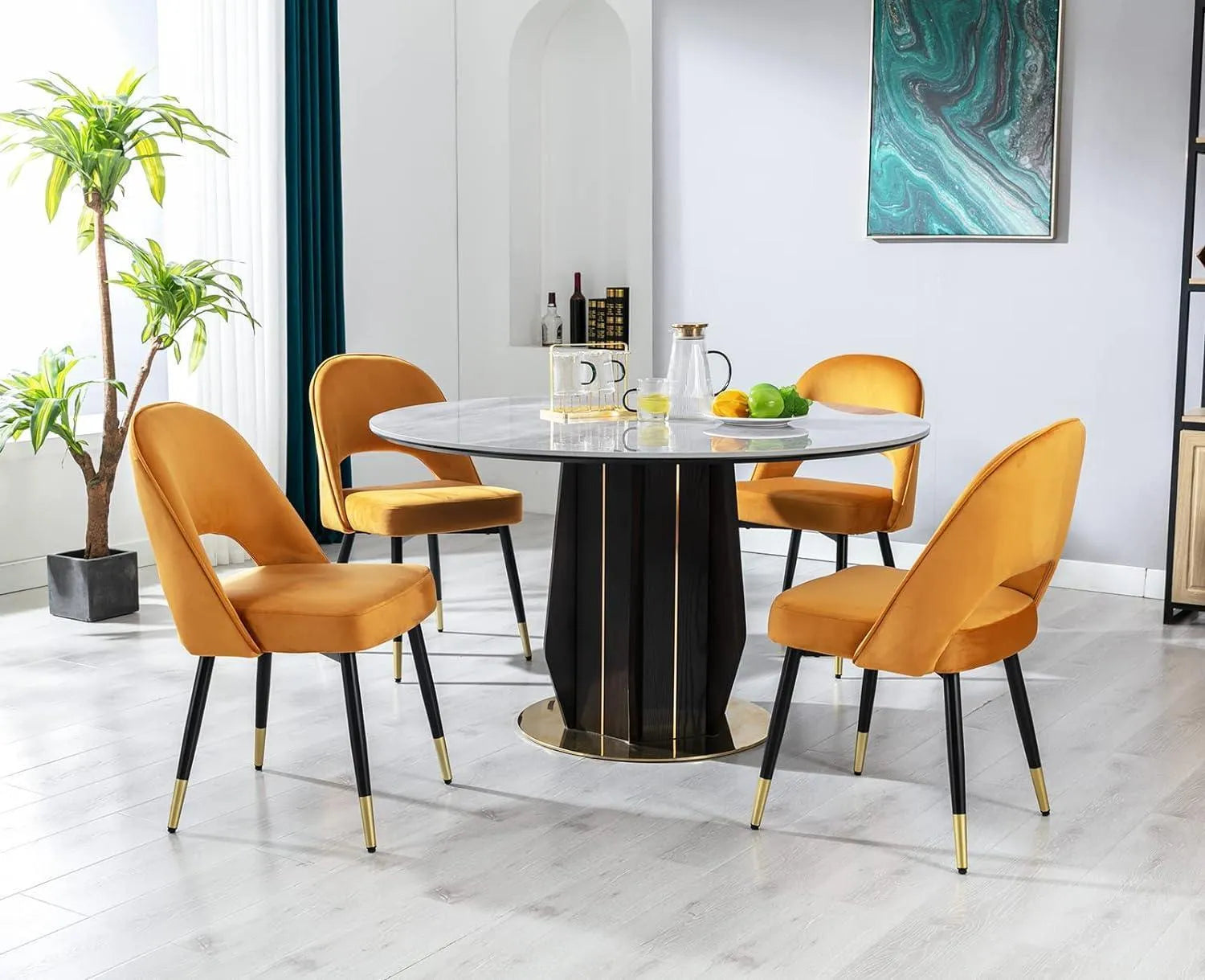 Wooden Twist Modern Stylish Loop Backrest Velvet Upholstery Cafe Dining Chairs with Metal Legs (Set of 2) - Wooden Twist UAE