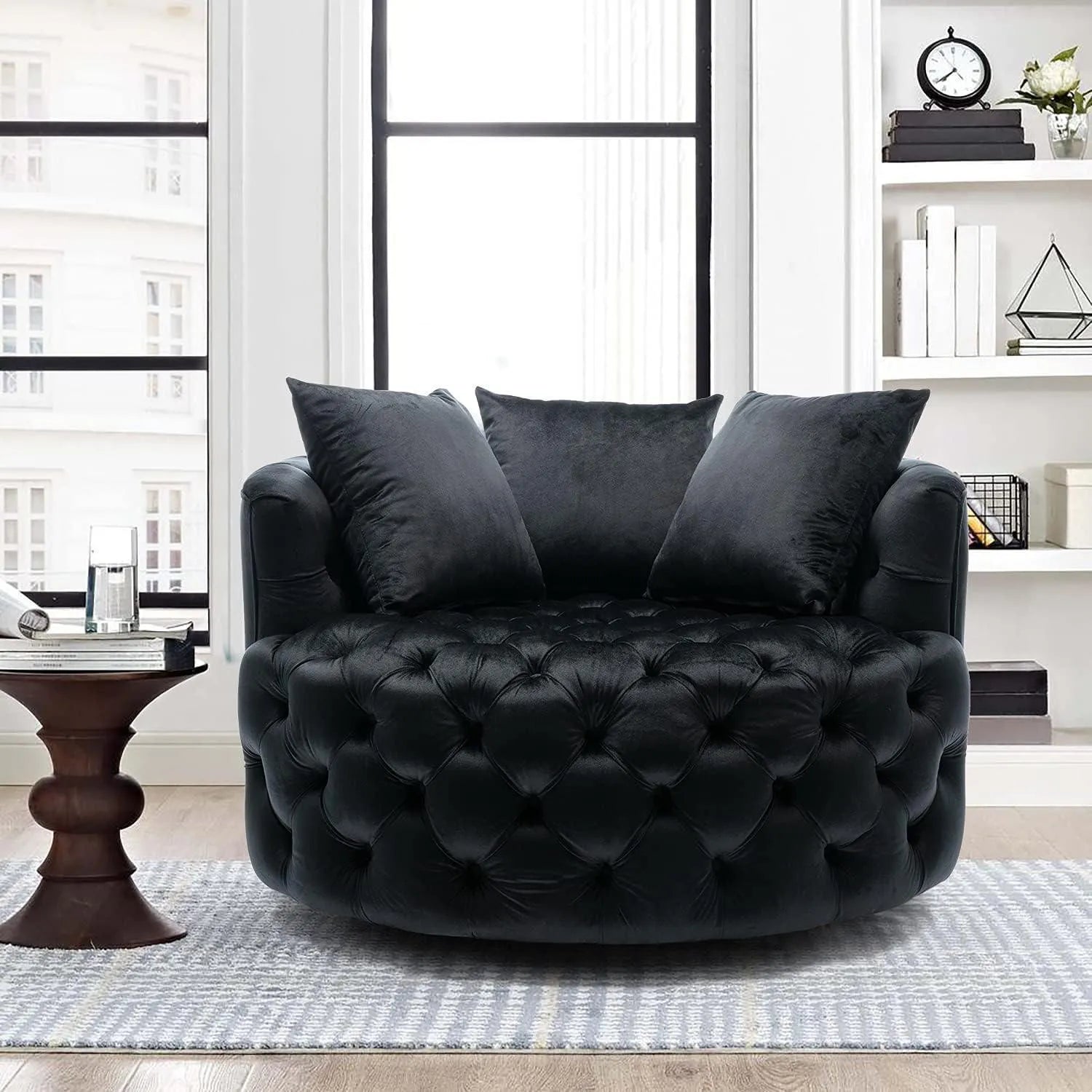 Wooden Twist Barrel Button Tufted Design Modern Round Sofa For Living Room with 3 Pillows - Wooden Twist UAE