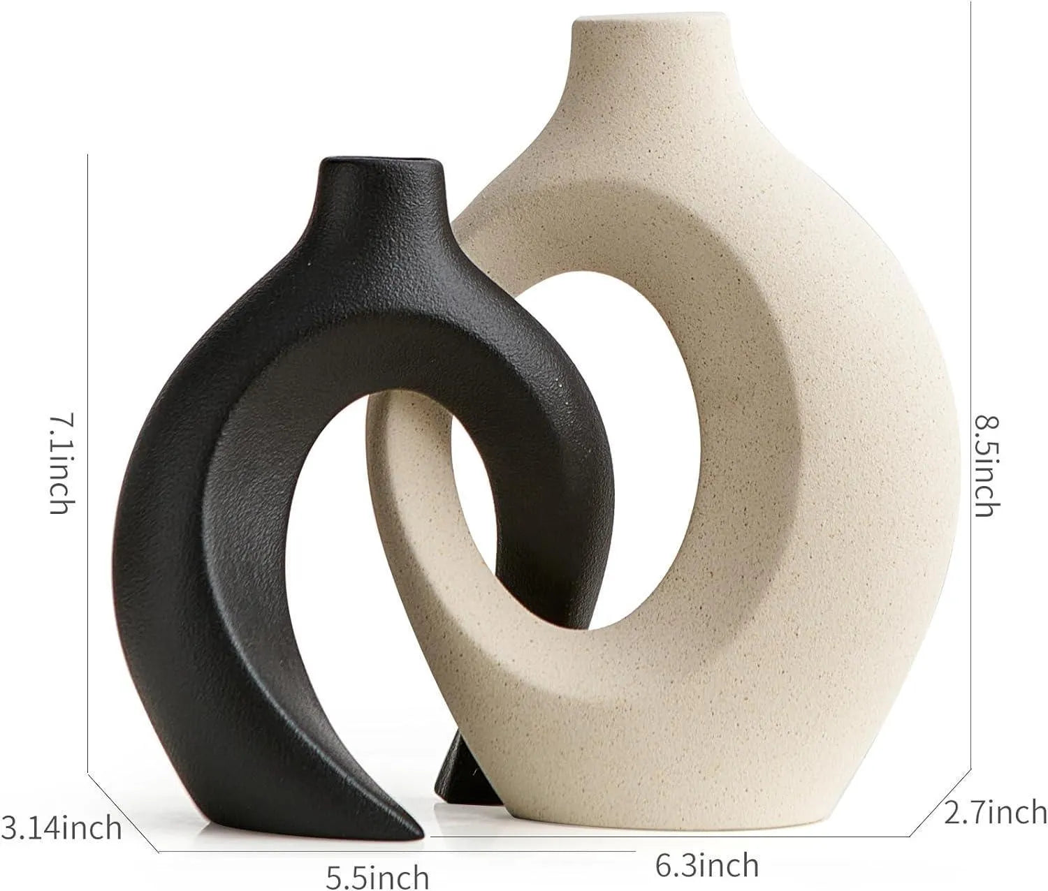 Wooden Twist Modern Home Decor Ceramic Black & White Tall Crossed Decorative Vase for Pampas Flowers ( Set of 2 ) - Wooden Twist UAE