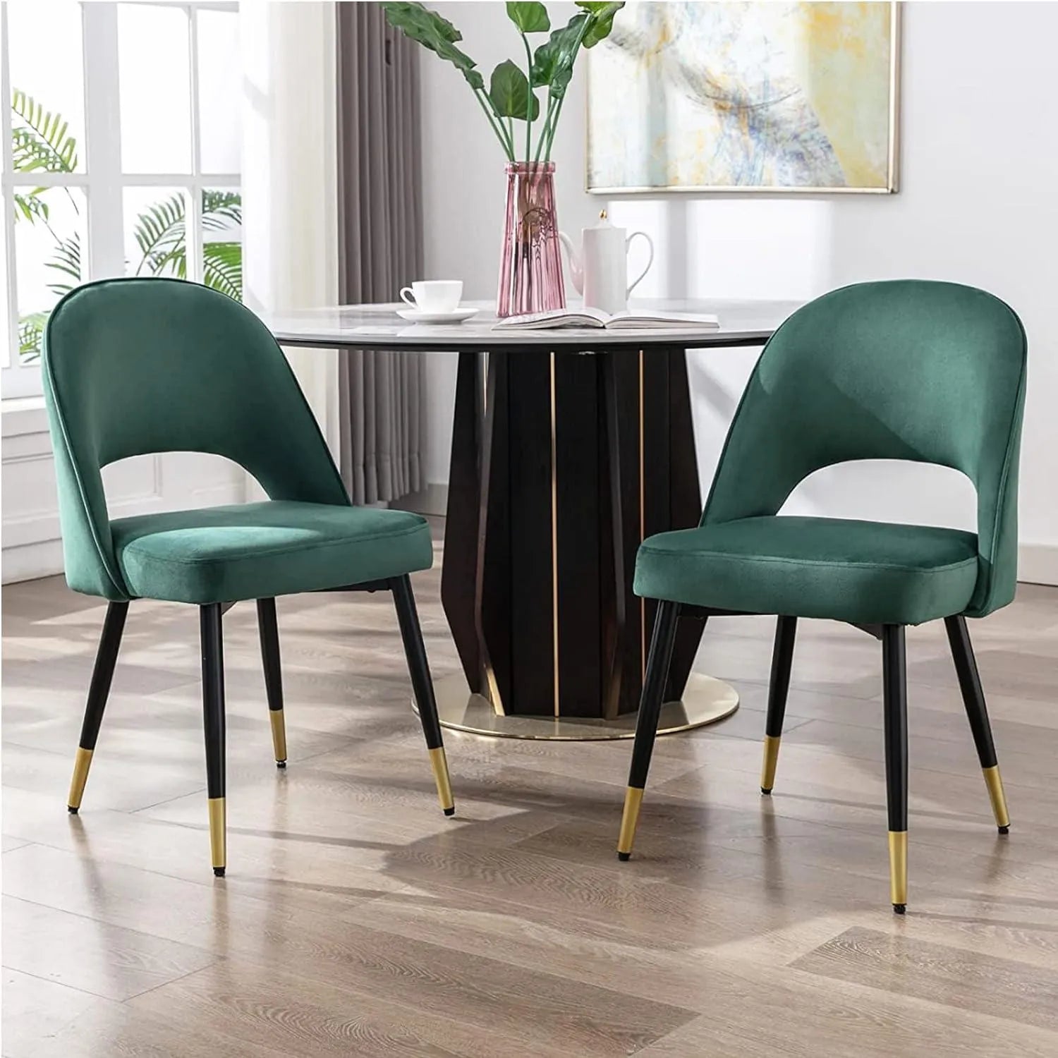 Wooden Twist Modern Stylish Loop Backrest Velvet Upholstery Cafe Dining Chairs with Metal Legs (Set of 2) - Wooden Twist UAE