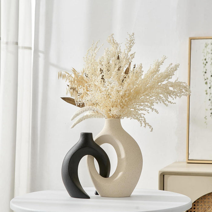 Wooden Twist Modern Home Decor Ceramic Black & White Tall Crossed Decorative Vase for Pampas Flowers ( Set of 2 ) - Wooden Twist UAE