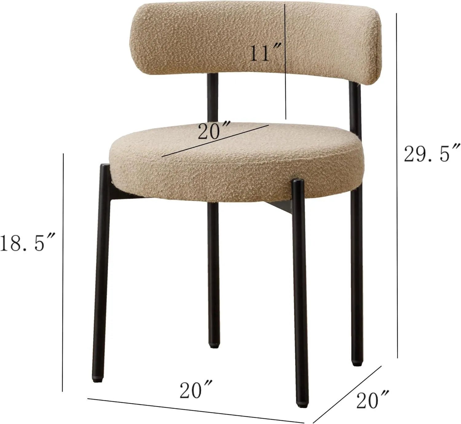 Round Upholstered Boucle Dining Room Chair Mid-Century Modern Kitchen Chairs Curved Backrest Chairs for Dining Room Black Metal Legs - Wooden Twist UAE