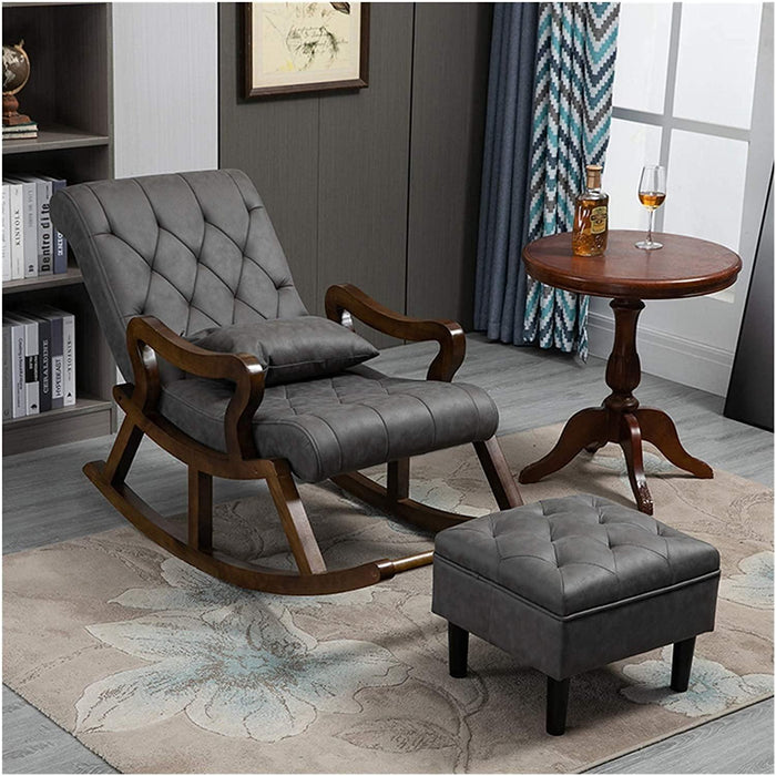 Wooden Twist Modern Rocking Chair with Button Tufted Footrest Velvet Fabric - Wooden Twist UAE