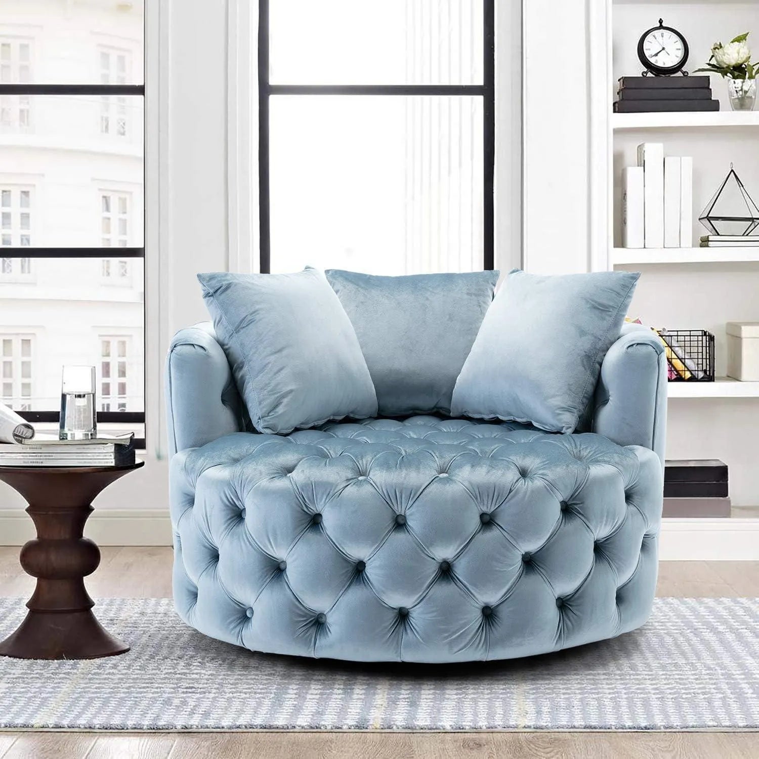 Wooden Twist Barrel Button Tufted Design Modern Round Sofa For Living Room with 3 Pillows - Wooden Twist UAE