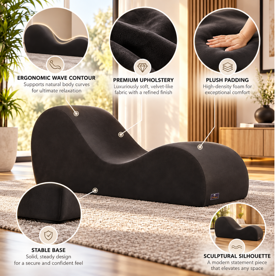 Wooden Twist Armless Velvet Wave Chaise Lounge Brown – Features: Ergonomic Wave Contour, Plush Padding, Stable Base