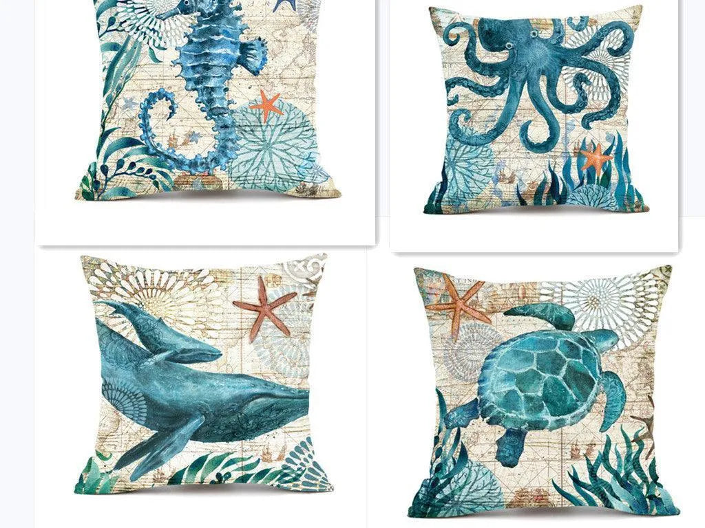 Cushion Covers Sea Turtle Printed Throw Pillow Cases For Home Decor Sofa Chair Seat - Wooden Twist UAE