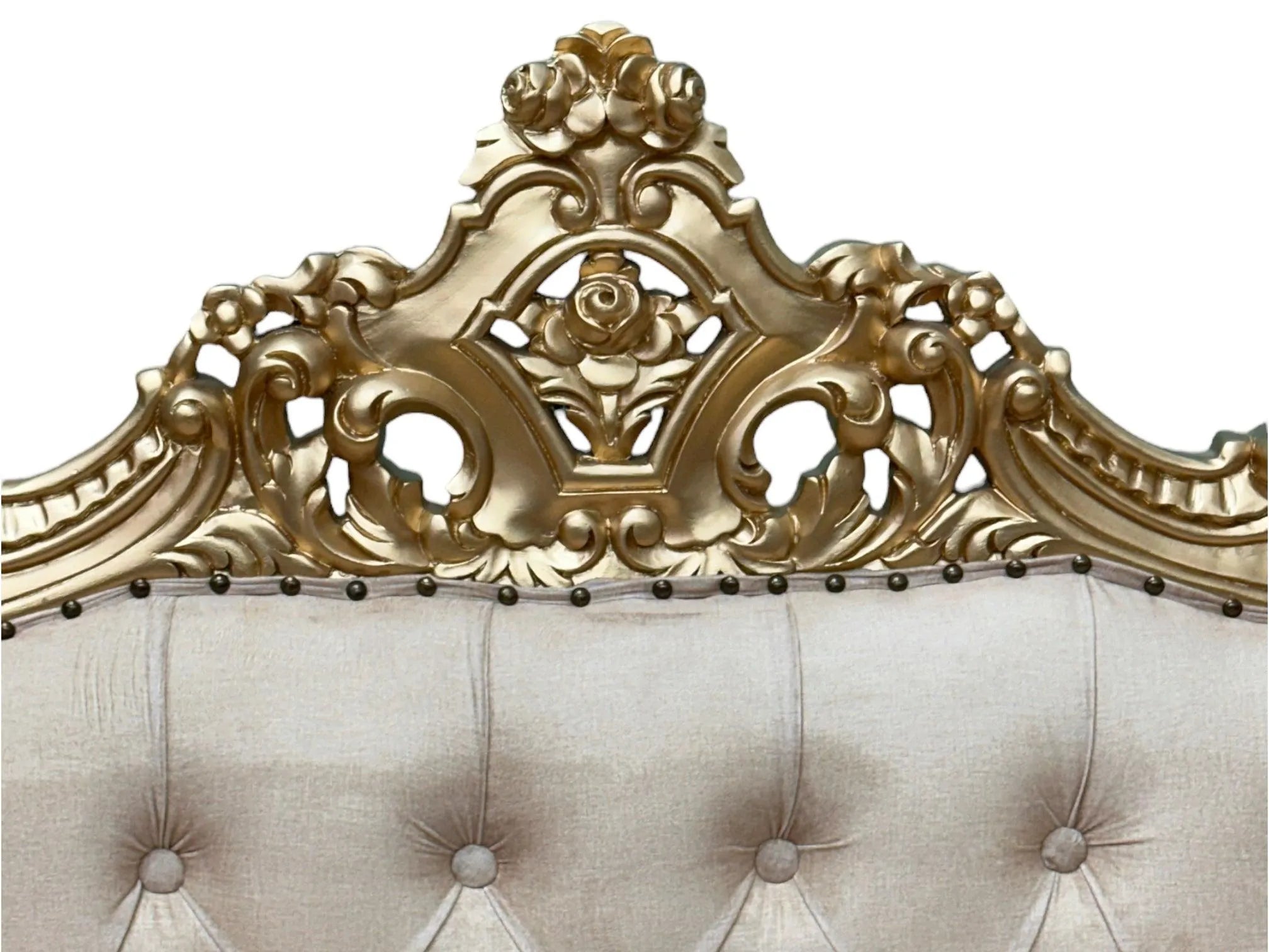 Wooden Boutique French Baroque Style Golden Leaf Hand Carved Sofa (2 Seater) - Wooden Twist UAE