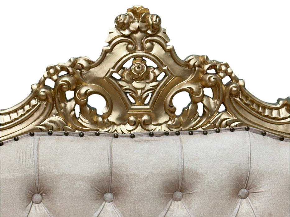 أريكة خشبية بطراز الباروك الفرنسي على الطراز الباروكي على شكل أوراق ذهبية منحوتة يدويًا (مقعدين)