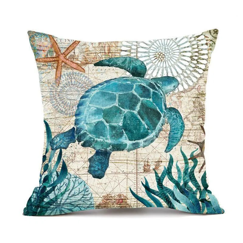 Cushion Covers Sea Turtle Printed Throw Pillow Cases For Home Decor Sofa Chair Seat - Wooden Twist UAE