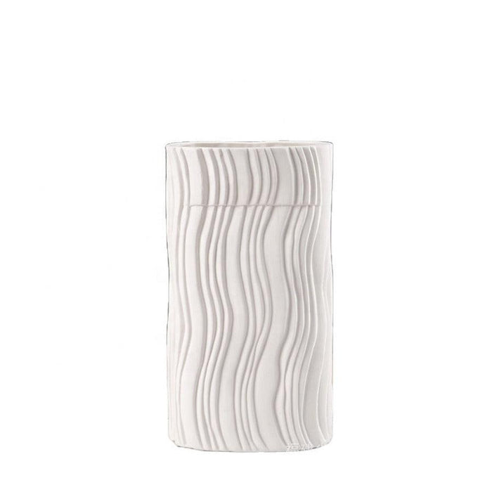 Wooden Twist Modern Home Decor White Ceramic Origami Shape Decorative Vase for Flowers Set of 2