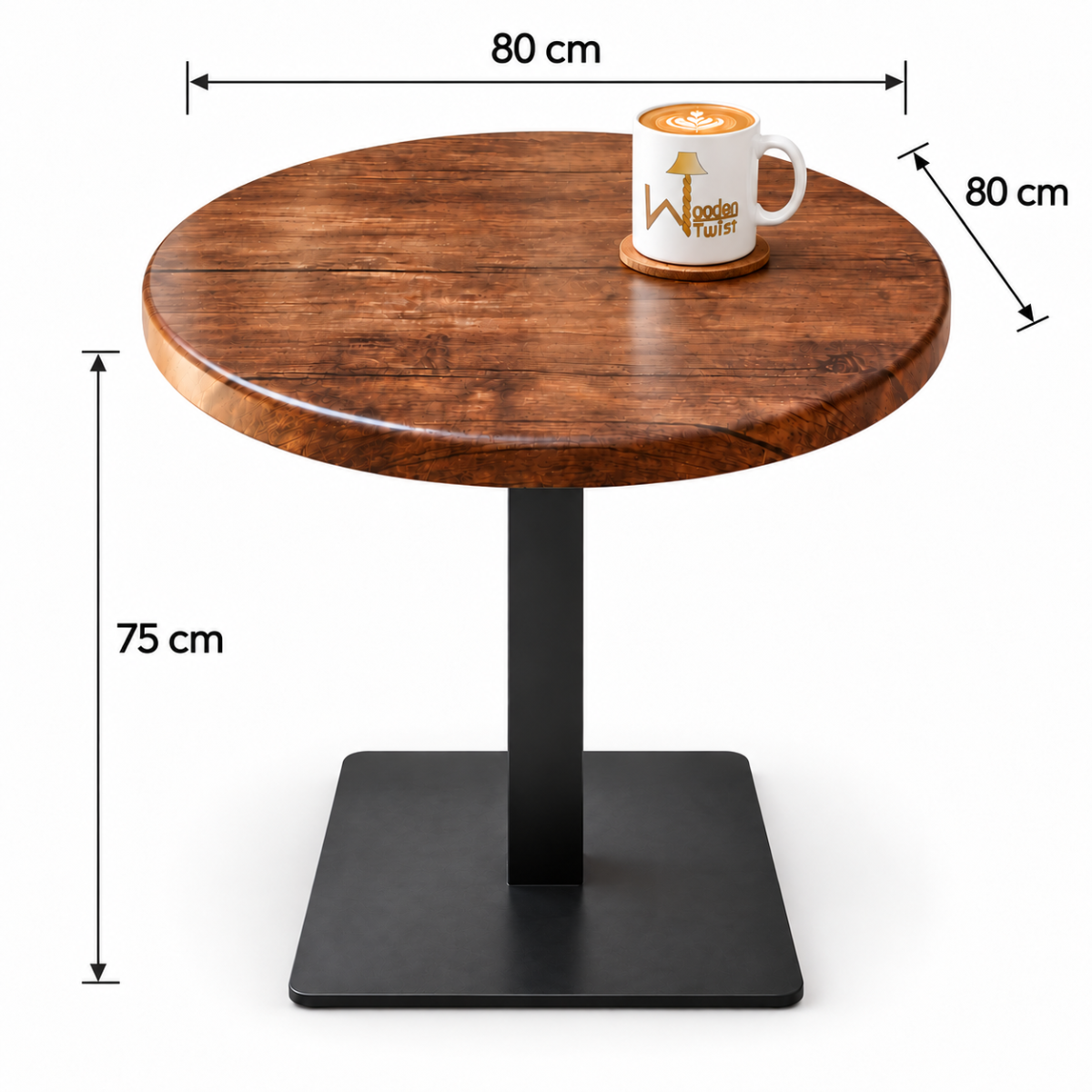 Rustica Round Dining Table dimensions - 80cm diameter x 75cm height