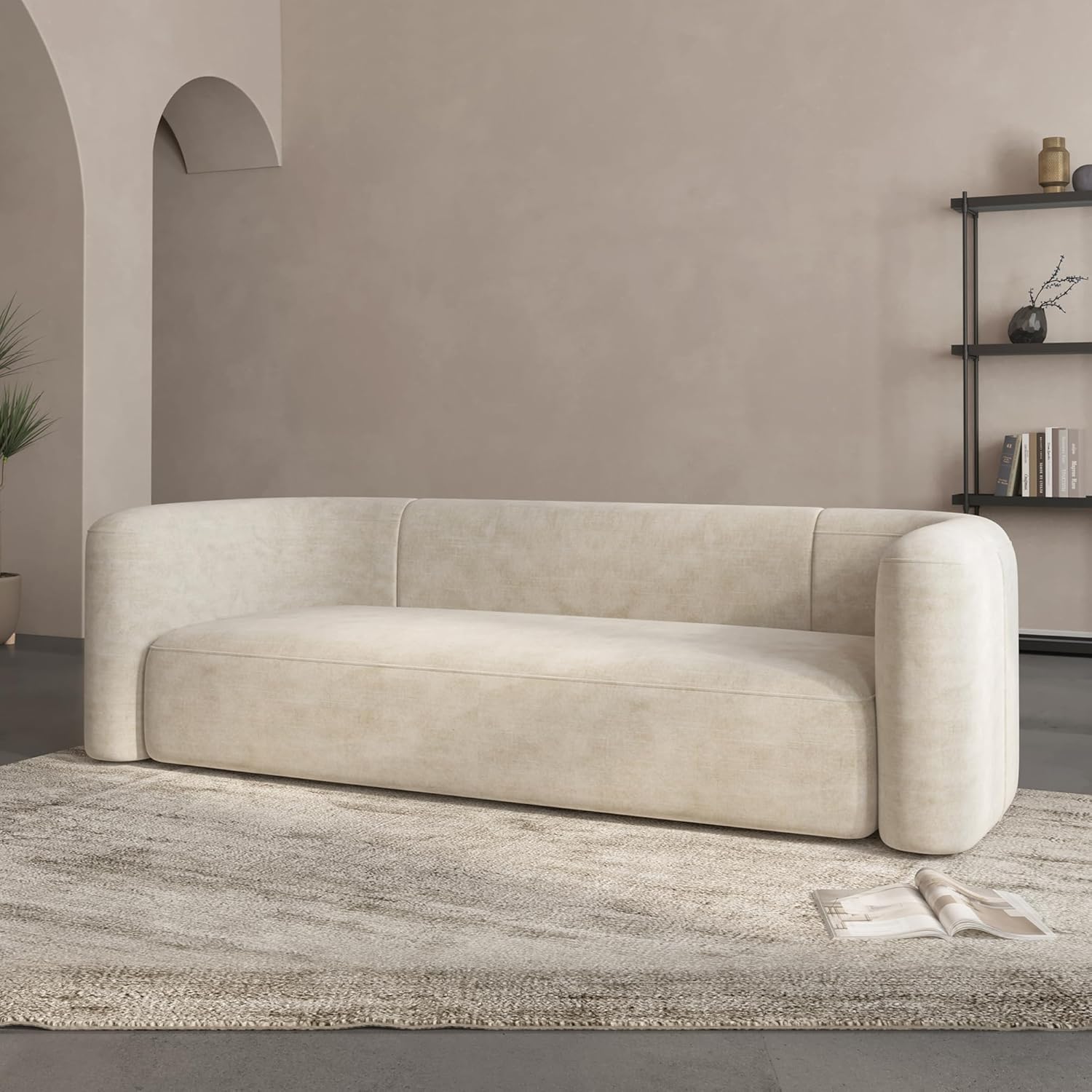Wooden Twist Velvet Sectional Sofa Cream 3 Seater - Interior Detail