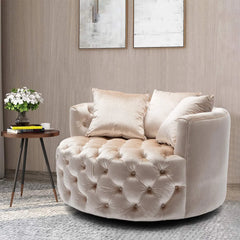 Wooden Twist Barrel Button Tufted Design Modern Round Sofa For Living Room with 3 Pillows - Wooden Twist UAE