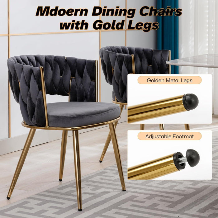 Wooden Twist Woven Carved Backrest Velvet Upholstery and Metal Legs Elegant Seating Dining Chair for Cafe, Restaurant, and Home - Wooden Twist UAE