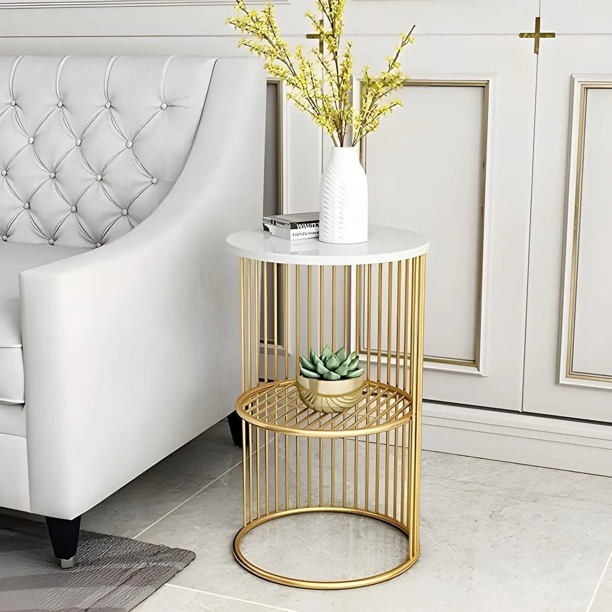 A modern twist on the classic round end table