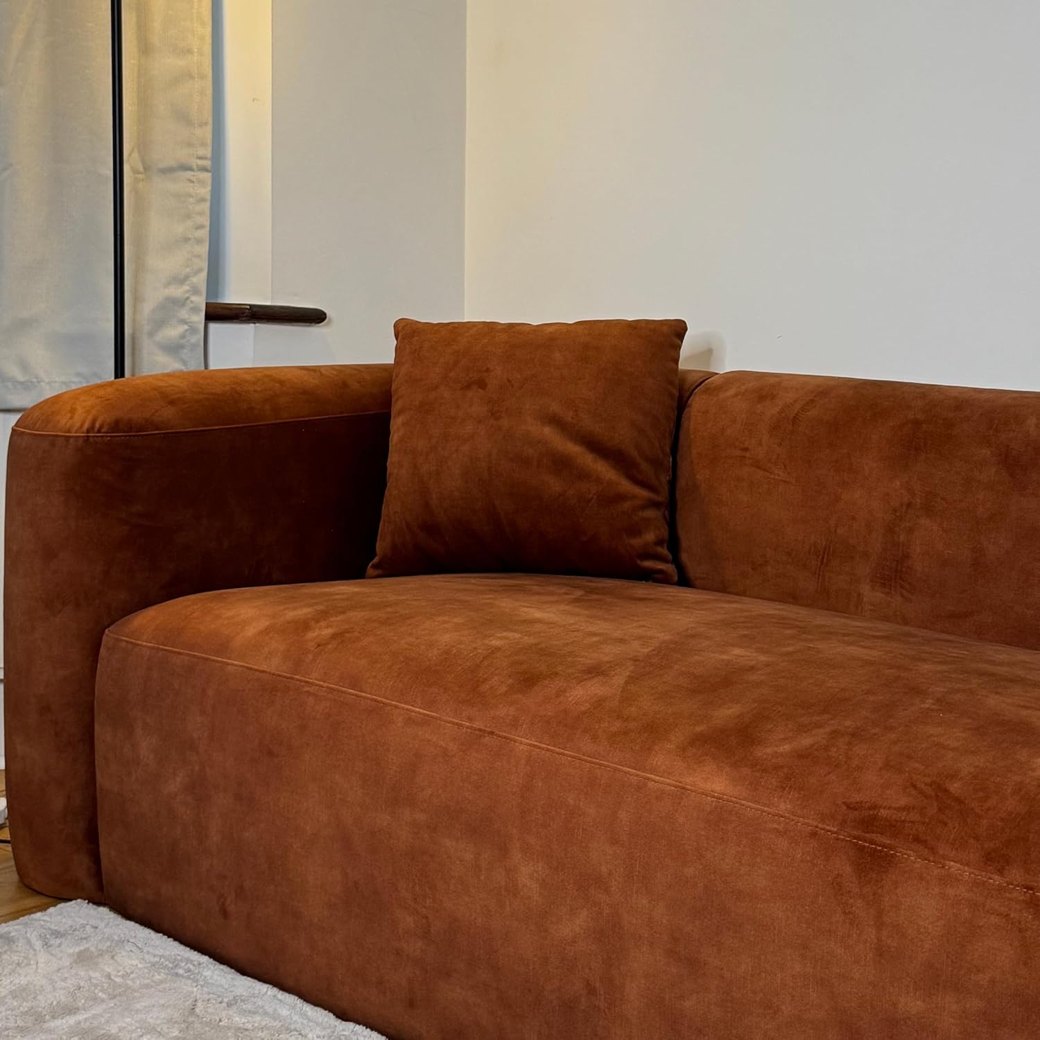 Wooden Twist Velvet Sectional Sofa Tangerine 3 Seater - Room Setting