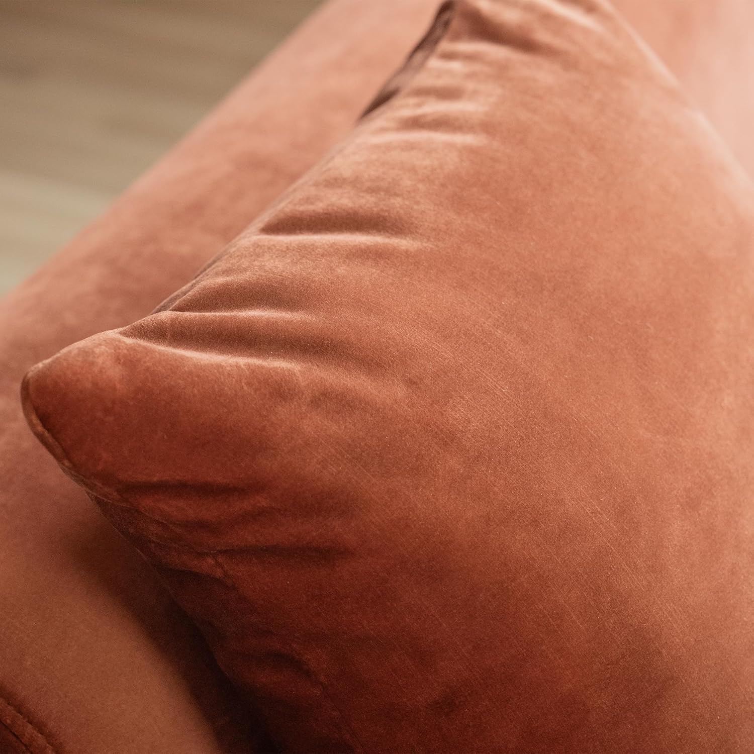 Wooden Twist Velvet Sectional Sofa Tangerine 3 Seater - Cushion Detail