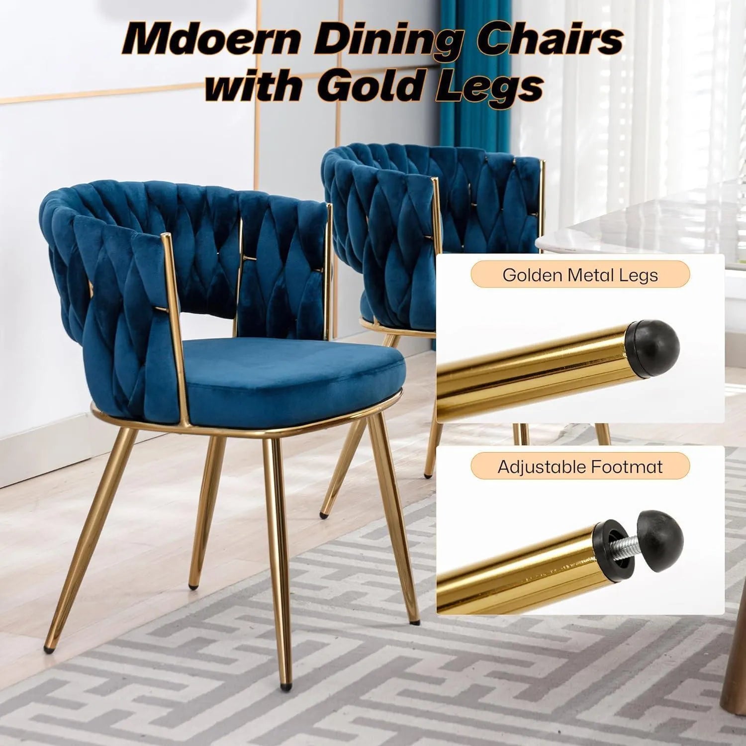 Wooden Twist Woven Carved Backrest Velvet Upholstery and Metal Legs Elegant Seating Dining Chair for Cafe, Restaurant, and Home - Wooden Twist UAE