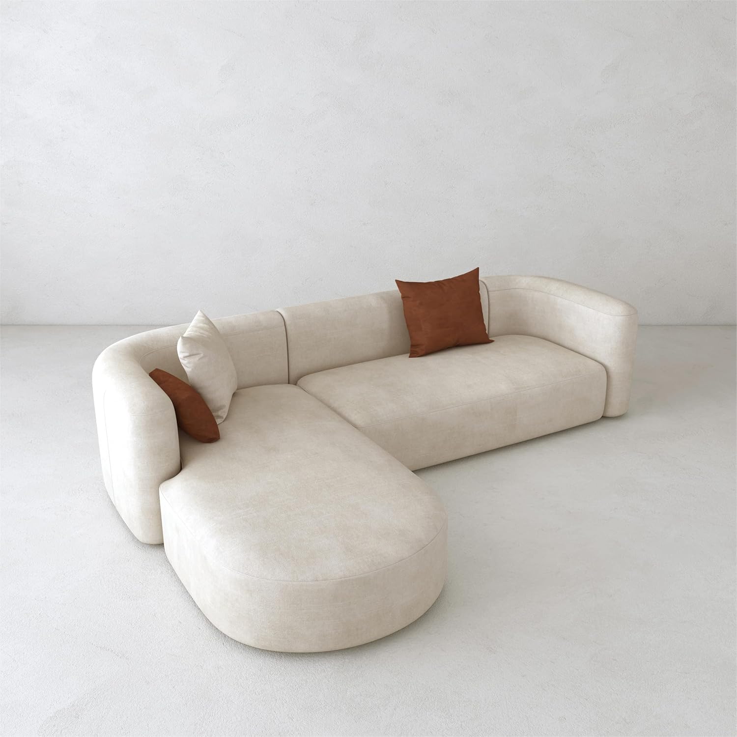 Wooden Twist Velvet Sectional Sofa Cream L-Shape Left Chaise - Room Setting