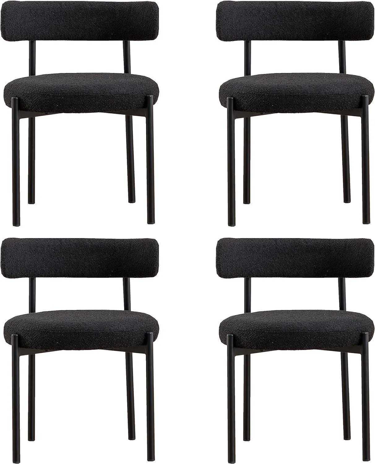 Round Upholstered Boucle Dining Room Chair Mid-Century Modern Kitchen Chairs Curved Backrest Chairs for Dining Room Black Metal Legs - Wooden Twist UAE