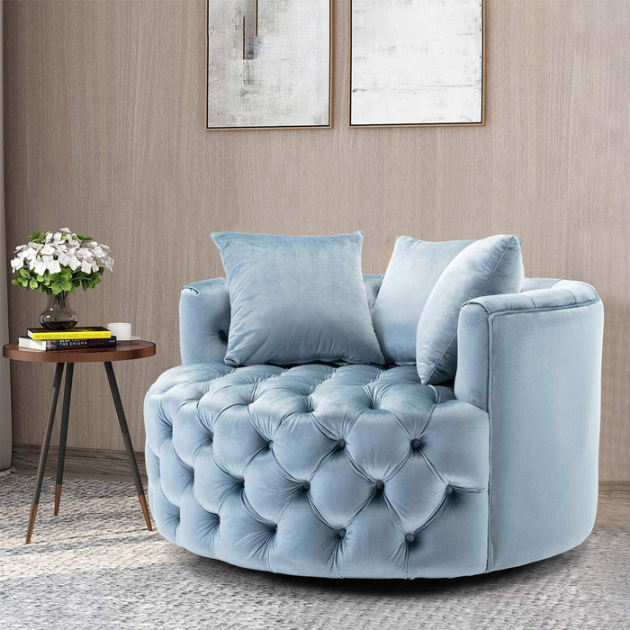 Wooden Twist Barrel Button Tufted Design Modern Round Sofa For Living Room with 3 Pillows - Wooden Twist UAE