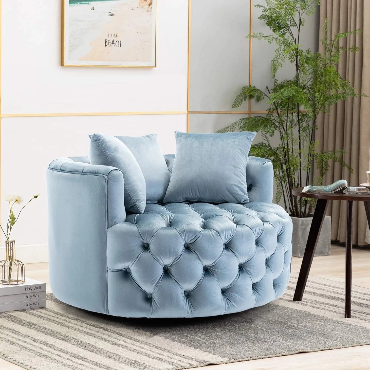 Wooden Twist Barrel Button Tufted Design Modern Round Sofa For Living Room with 3 Pillows - Wooden Twist UAE