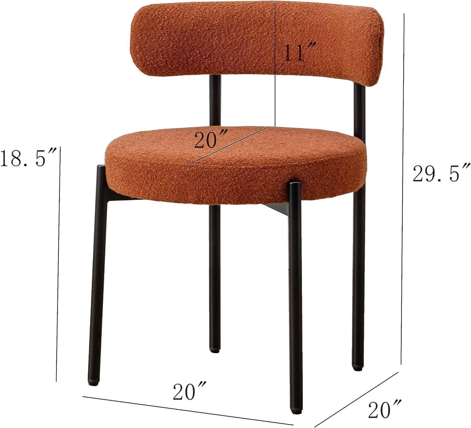 Round Upholstered Boucle Dining Room Chair Mid-Century Modern Kitchen Chairs Curved Backrest Chairs for Dining Room Black Metal Legs - Wooden Twist UAE