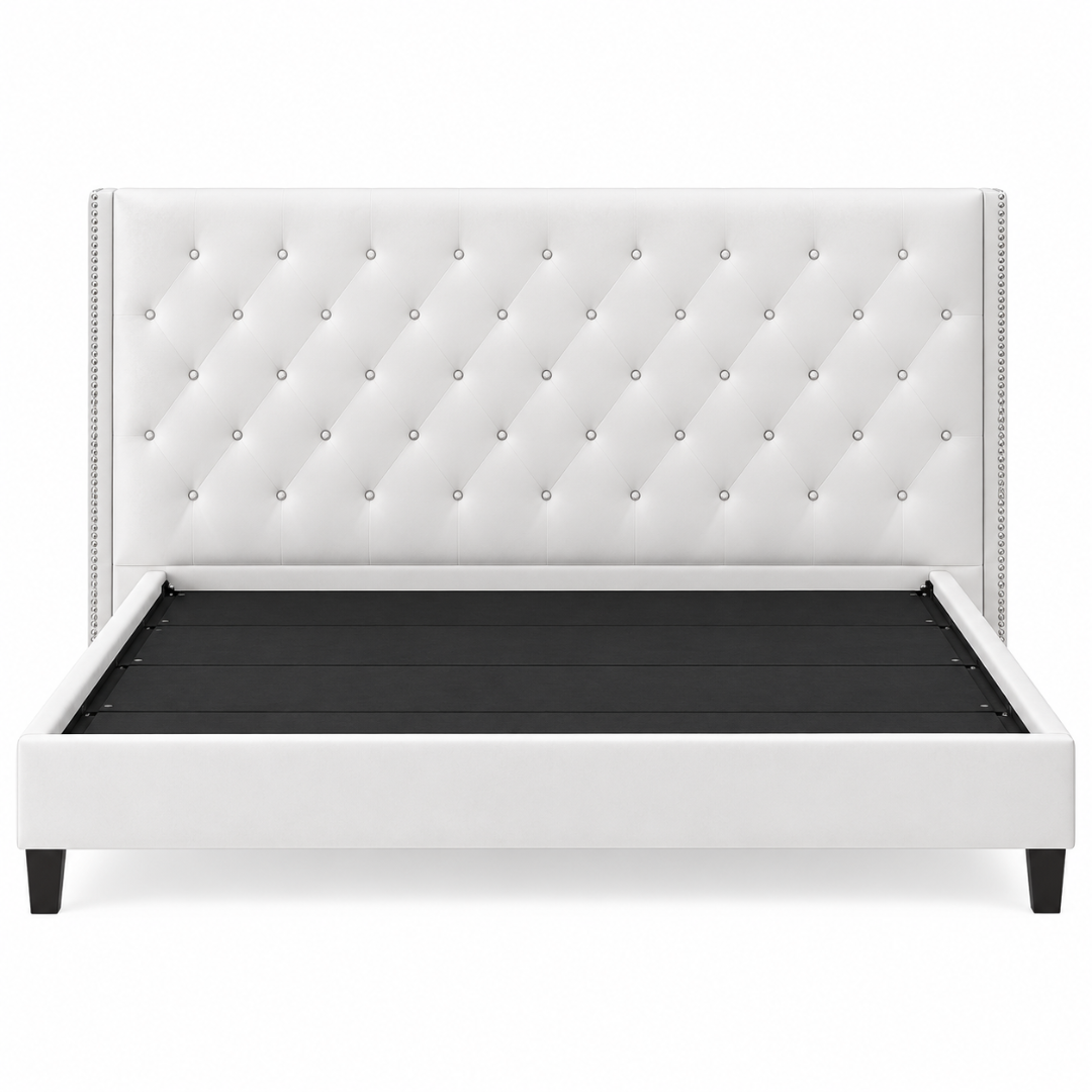 Wooden Twist Crystal Tufted Wingback Bed White – front frame view