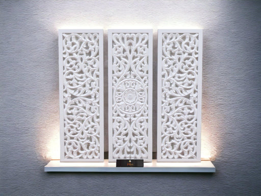 Premium Wooden Decoration Hand Carved 3 Wall Panel (MDF Wood, White) - Wooden Twist UAE