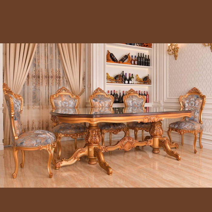 Wooden Twist Tycoon Luxury Hand Carved Teak Wood 8 Seater Dining Table Set