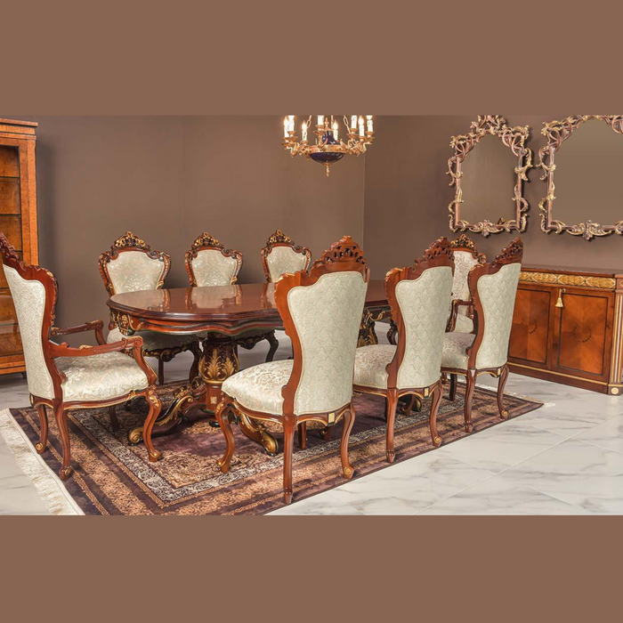 Wooden Twist Grandeur Luxury Hand Carved Teak Wood 8 Seater Dining Table Set