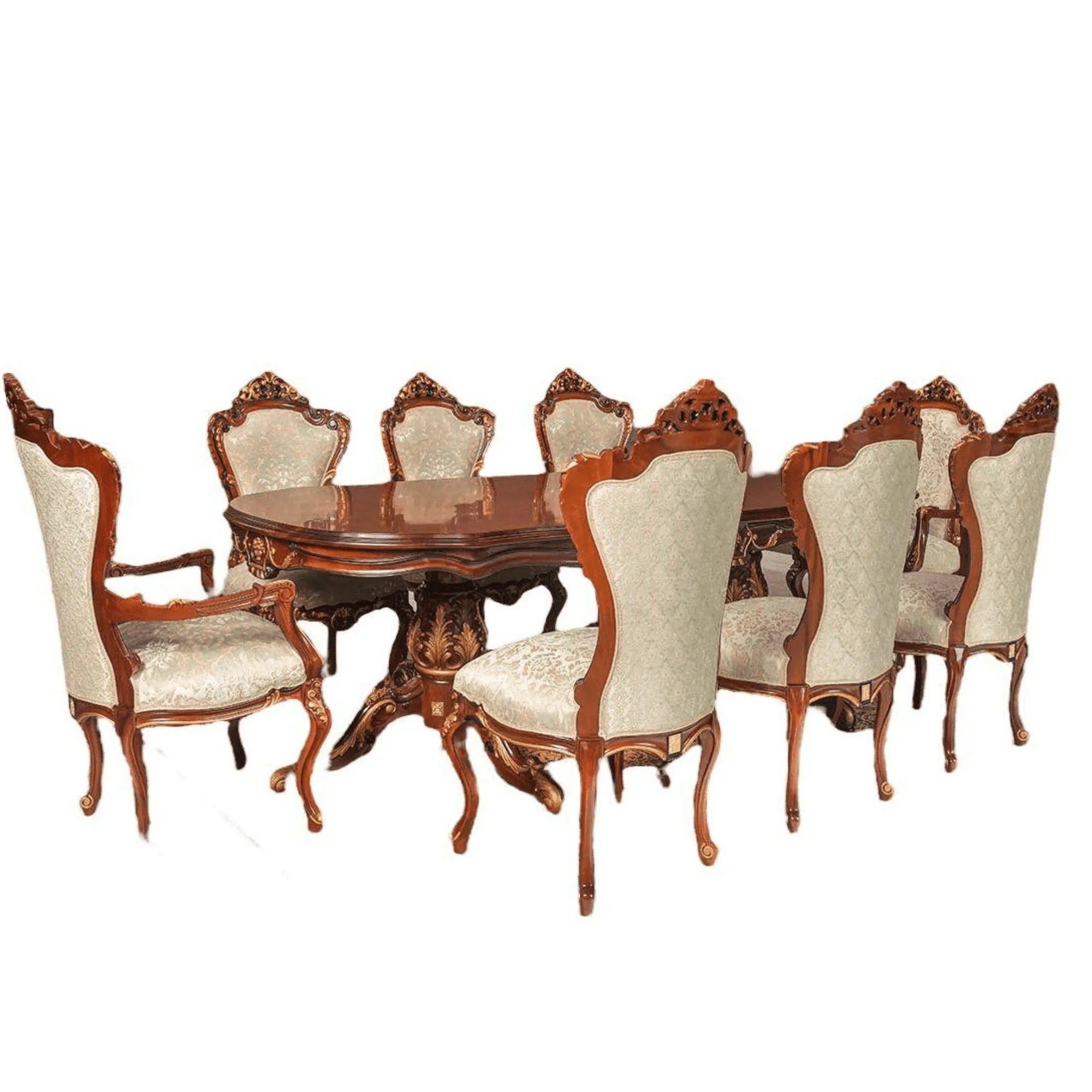 Wooden Twist Grandeur Luxury Hand Carved Teak Wood 8 Seater Dining Table Set - Wooden Twist UAE