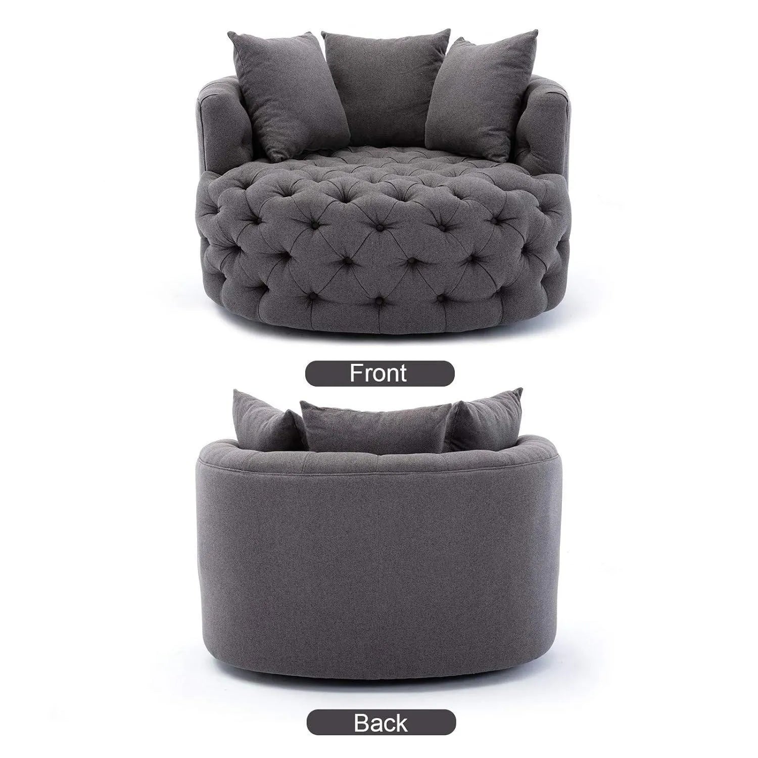 Wooden Twist Barrel Button Tufted Design Modern Round Sofa For Living Room with 3 Pillows - Wooden Twist UAE