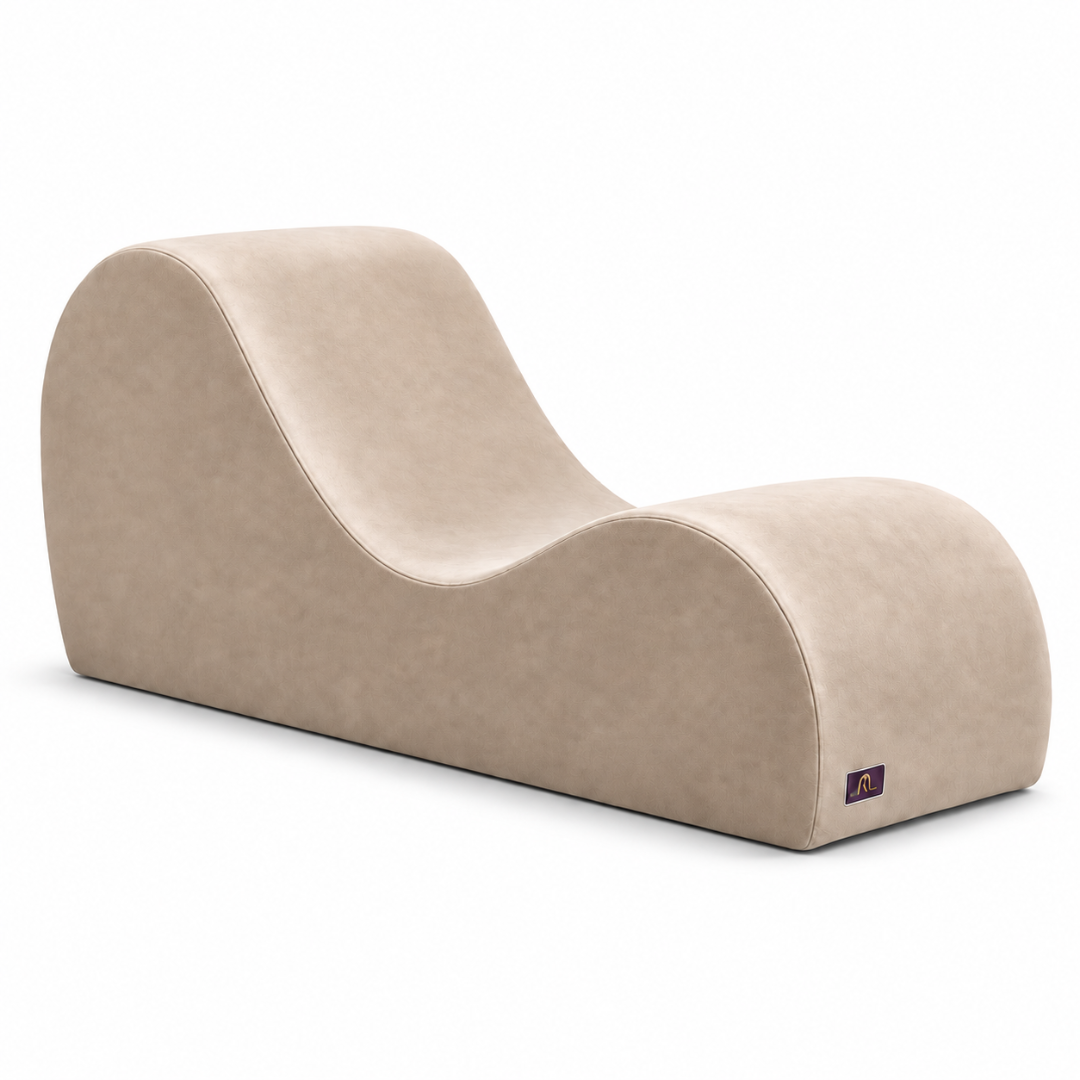Wooden Twist Armless Velvet Wave Chaise Lounge Beige – Opposite Angle View