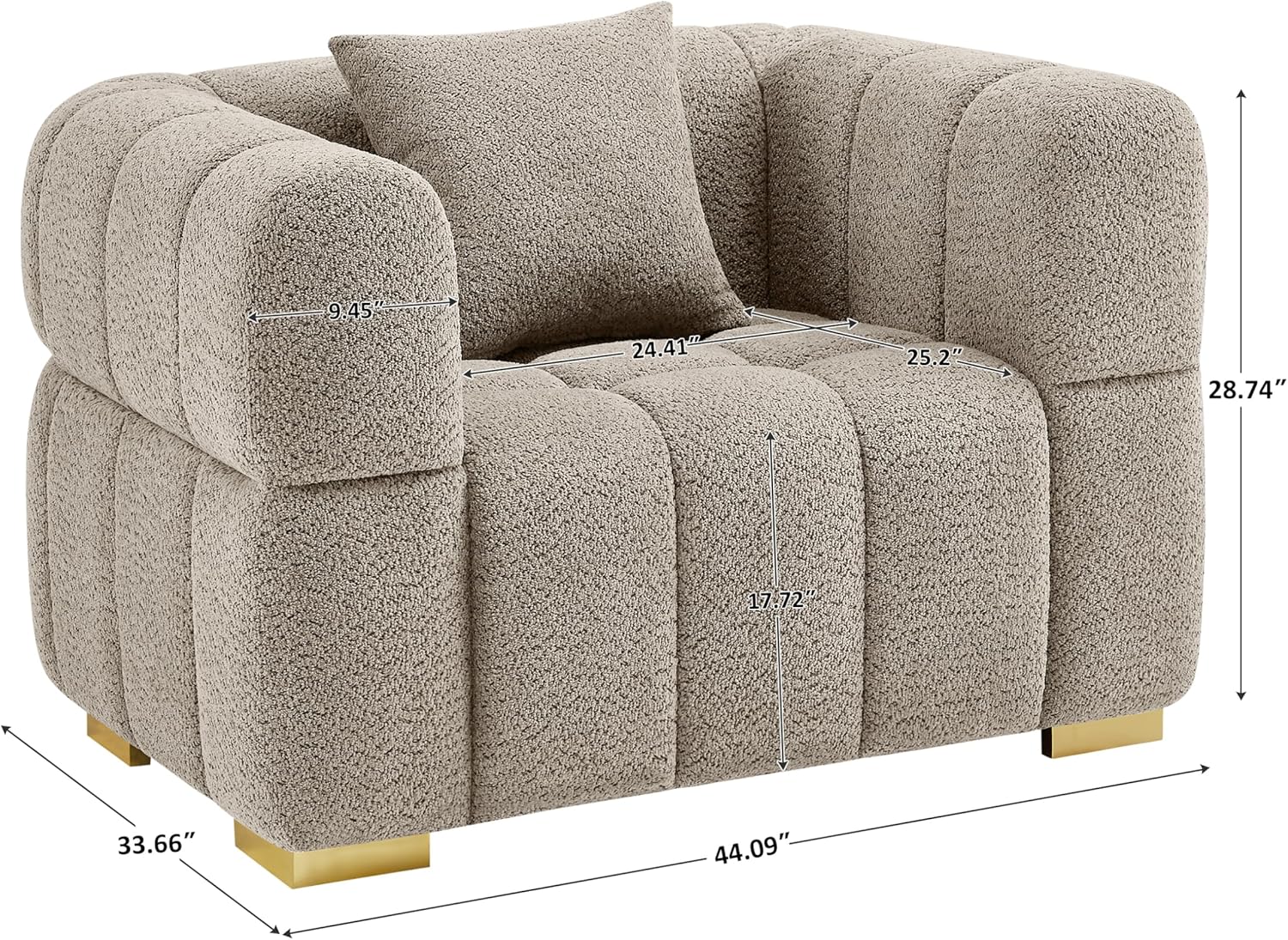 Wooden Twist Cloud Boucle Chair - Camel Accent Chair Angle View