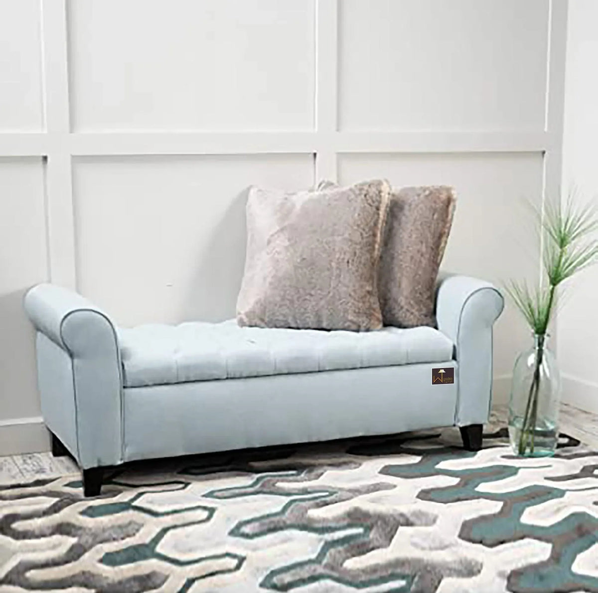 Timeless tufted design in a soft Light Sky hue