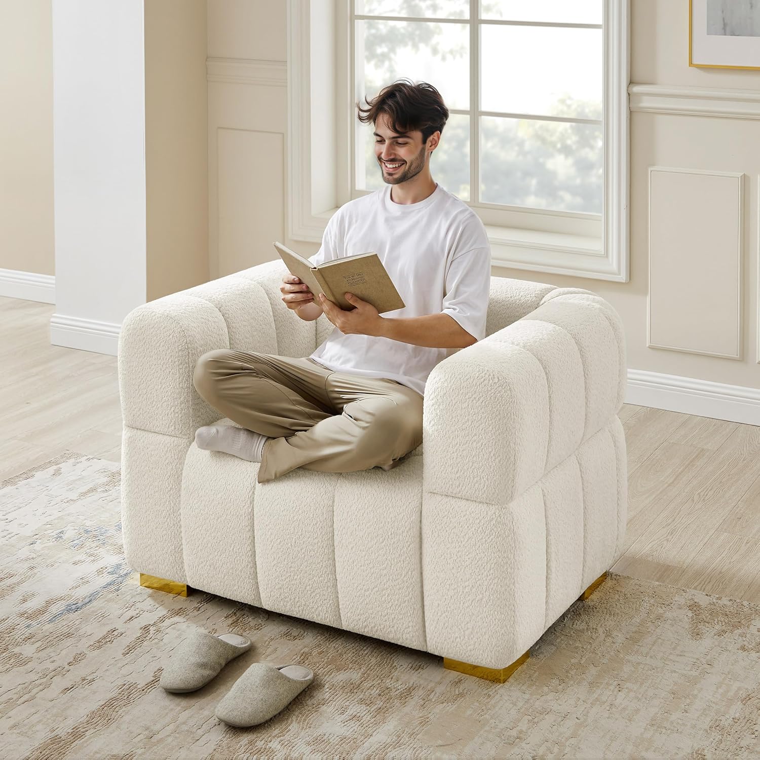 Wooden Twist Cloud Sofa in Modern Living Room Setting - Contemporary Home Decor