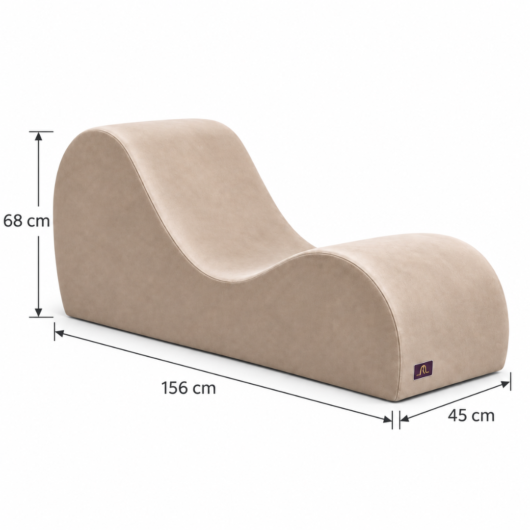 Wooden Twist Armless Velvet Wave Chaise Lounge Beige – Dimensions 156 x 45 x 68 cm